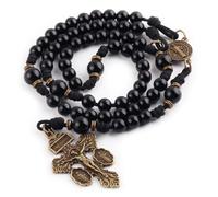 St. Benedict Black Onyx Stone Paracord Rosary - Antique Bronze Catholic Prayer Beads for Men & Women, Durable Handmade Necklace Gift