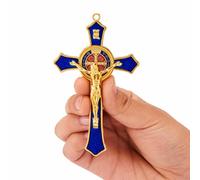 St Benedict Crucifix Blue,Crucifix Wall Cross for Catholic Decor,Medalla De San Benito,Jesus Christ Hanging Cross Wall Decor,Crucifijo Del Perdon,Saint Benedict Medal Prayer for Home Decoration