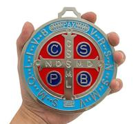 St Benedict Medal 5.5" Extra Large Wall Decor - Heavy Duty Alloy Catholic Protection Cross Medalla de San Benito - Antique Multi-Color Finishes Religious Art for Home Blessing, Altar, Door & Spiritual