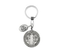 St Benedict Medals With St Christopher Keychain,Saint Benedict With St Christopher Medal For Car,Catholic Religious Keychain,Medalla De San Benito Adornos Llaveros Para Carros De Mujer Hombre, Silver,