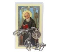 St. Benedict Patron Saint Pendant on Chain with Prayer Card | Religious Catholic Saint Charm