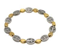 St. Benedict Protection Bracelet and Devotional Pamphlet Set | Gold-Tone and Silver-Tone Metallic Beads | Patron Saint of Students | Great Catholic Gift