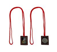 St Benedict Red Scapular Necklace, 2-Pack, Brown Cord, Catholic Escapulario Saint Benedict Medal Pendant Rear View Mirror or House Blessing Hanging Charm, One Size, Cord, No Gemstone