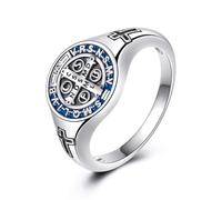 St Benedict Ring S925 Sterling Silver St Benedict Catholic Ring Religious Amulet Saint Signet Jewellery Gifts for Men Women-Size 7