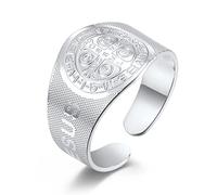 St. Benedict's Exorcism Stainless Steel Ring, Men's Religious Christian Exorcist Amulet Open Ring
