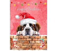 St Bernard Dog Art Christmas Card - Xmas Card for Him Her Male Female Dog Pet