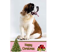 St Bernard Dog Christmas Card 'Happy Christmas' - Special Animal Xmas Card for Him Her from Pets Kids