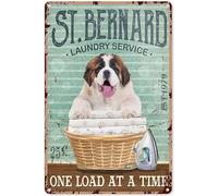 St. Bernard Laundry One Load at a Time Tin Sign Decoration Vintage Chic Metal Poster Wall Decor Art Gift for Laundry Room Farmhouse Door 8x12 Inch