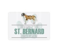 St Bernard Novelty Dog Sign - Beware the Dog Funny Metal Plaque - Paw Print Pet Wall Decor 28cm x 20cm