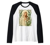 St Brigid Art Nouveau Halo and Snowdrops Raglan Baseball Tee