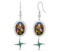 St Brigid Cross Dangle Earrings Goddess Saint Bridget Earrings Irish Celtic Cross Pendant Christian Protection Amulet Religious Jewelry Gift for Women，Silver 3