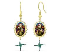 St Brigid Cross Dangle Earrings Goddess Saint Bridget Earrings Irish Celtic Cross Pendant Christian Protection Amulet Religious Jewelry Gift for Women，Gold 3
