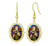 St Brigid Cross Dangle Earrings Goddess Saint Bridget Earrings Irish Celtic Cross Pendant Christian Protection Amulet Religious Jewelry Gift for Women，Gold 2