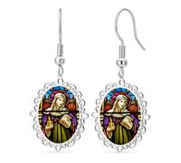 St Brigid Cross Dangle Earrings Goddess Saint Bridget Earrings Irish Celtic Cross Pendant Christian Protection Amulet Religious Jewelry Gift for Women，Silver 2