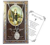 St Brigid Jewelry - Pewter Saint Brigid Pendant with 18 Inch Chain, Lord's Prayer Card - Saint Bridget Necklace, Patron Saint of Ireland, Newborns, Midwives, Farmers, Poets, Blacksmiths - 2 Items Set
