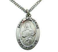 St Catherine Solid Pewter Saint Medal 3/4 Inch with Stainless Steel Chain