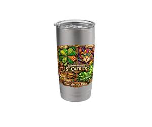 St Catrick Irish Cat Shamrock Patchwork Stained Stainless Steel Insulated Tumbler