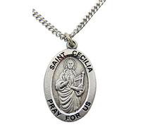 St Cecilia Solid Pewter Saint Medal 3/4 Inch with Stainless Steel Chain