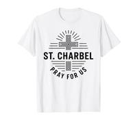 St. Charbel Pray for Us Catholic Maronite Saint Value Graphic T-Shirt, Men, White, L