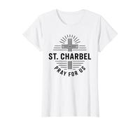 St. Charbel Pray for Us Catholic Maronite Saint Value Graphic T-Shirt, Women, White, XS