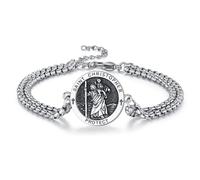 St Christopher Bracelet for Men 925 Sterling Silver Christopher Jesus Amulet Bracelet Adjustable Religious Protection Jewellery Birthday Gifts