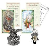 St Christopher Medal for Car - St Michael Visor Clip, St Christopher Prayer Card, Saint Michael Prayer Card, The Lord's Prayer Card - St Michael and St. Christopher Visor Clip Catholic Set - 5 Items