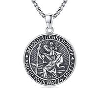 St Christopher Necklace for Men 925 Sterling Silver Necklaces Saint Christopher Medal Amulet Pendant Protect Us Gifts for Women Catholic Medallions Jewelry 20+2 Chain, Sterling Silver, sterling