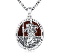 St Christopher Necklace for Men 925 Sterling Silver Wooden Saint Christopher Religious Pendant Men Necklaces Talisman Jewellery Gift
