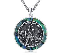 St Christopher Necklace for Men Women 925 Sterling Silver Saint Christophers Medal Pendant Necklace Protection Necklace Religious Jewellery Christmas Gifts for Son Boyfriend 22" Chain