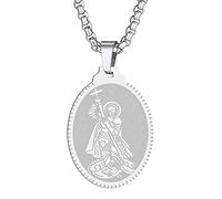 St Christopher Necklace Saint Michael George Barbara Pendant Women Men The Seal of The Seven Archangels Charm Chain Religious Medal Medallion Disc Jewelry Christian Gift (St George-206S)