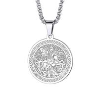 St Christopher Necklace Saint Michael George Barbara Pendant Women Men The Seal of The Seven Archangels Charm Chain Religious Medal Medallion Disc Jewelry Christian Gift (St George-231S)