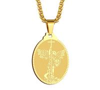 St Christopher Necklace Saint Michael George Barbara Pendant Women Men The Seal of The Seven Archangels Charm Chain Religious Medal Medallion Disc Jewelry Christian Gift (St Michael-198G)