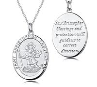 St Christopher Necklace St Christopher Medal for Men Sterling Silver Saint Christopher Medal Necklace Pendant for Women Antique Religious Protector Talisman Necklace Pendant Religious Necklace Jewelry