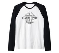 St Christopher Pray for Us Catholic Cross Travel Raglan Baseball Tee