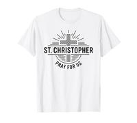 St Christopher Pray for Us Catholic Cross Travel T-Shirt