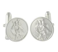 St Christopher Round Cufflinks Solid Sterling Silver with St Christopher Decoration by Broadway & Co Birmingham