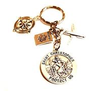 St Christopher Traveller Protection Keychain with Aeroplane, Passport and Compass with a Velvet Gift Bag, Bon Voyage, Gap Year, Graduate