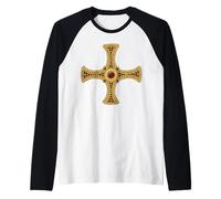 St Cuthbert Cross Pectoral Gospel Way Life Catholic Saint Raglan Baseball Tee