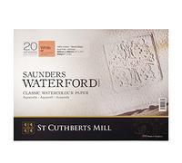 St Cuthberts Saunders Waterford Hot Pressed Block White 300gsm 360 x 260mm, 20 Sheets, Professional Watercolour Paper
