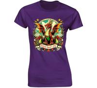 St Davids Day Celebration Ladies T-Shirt Welsh Flag Dragon Patriotic Wales Festival Fancy Dress Costume Womens Gift Tshirt Purple - Small