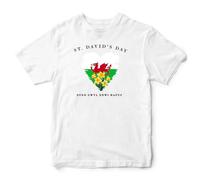 St Davids Day Heart Kids T Shirt Dydd G?yl Dewi Hapus Welsh Dragon Tee Boys Girls Cymru Wales Top, 3-4 Years, White