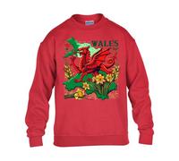 St Davids Day Mens Sweatshirt Welsh Flag Dragon Fusion Daffodil Wales Festival Fancy Dress Costume Boys Kids Girls Unisex Gift Jumper Red - Youth X-Small (Age 3-4)