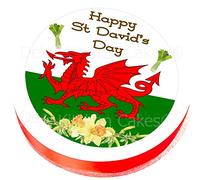 St David's Day Welsh Flag Cake Topper - Edible Icing 7.5" / 19cm Round by Deb's Kitchen Cakes
