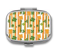 St. Day and Patricks Beer Mugs Clovers Travel Pill Organizer Small Square Metal Portable Medicine Case Box for Purse Pocket