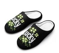 St Day And Patricks Lucky Clover Men's Cotton Slippers Winter Warm Slip-on House Shoes with Anti-Skid Rubber Sole 7-8(40-41)