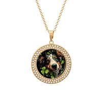 St Day Patricks Australian Shepherd Dog Necklace For Women Charm Circle Pendant with Crystals Dainty Jewelry