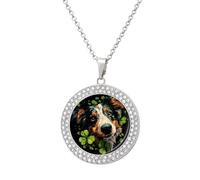 St Day Patricks Australian Shepherd Dog Necklace For Women Charm Circle Pendant with Crystals Dainty Jewelry