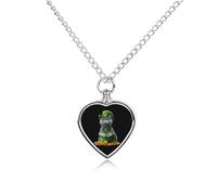 St Day Patricks Cat Shamrock Heart Silver Pet Urn Necklace Memorials Funerary Ashes Classic Pendant for Dog Cat Lover