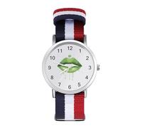 St Day Patricks Irish Lips Woven Strap Watch Multicolor Wristwatch Easy Reader Analog Watches for Men Women Birthday Gift