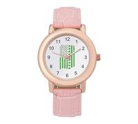 St. Day Patrick's Irish U.S. Flag Women's Leather Watch Easy Reader Minimalist Wristwatch Pink Rose Gold Strap Watches